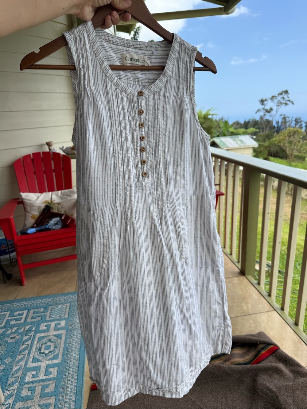 Aventura Striped Sleeveless Henley Dress in White and Black